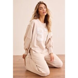 AS Revival Women Oversized 97 Graphic Sweatshirt‎ Oatmeal Tan Size L/XL NWT